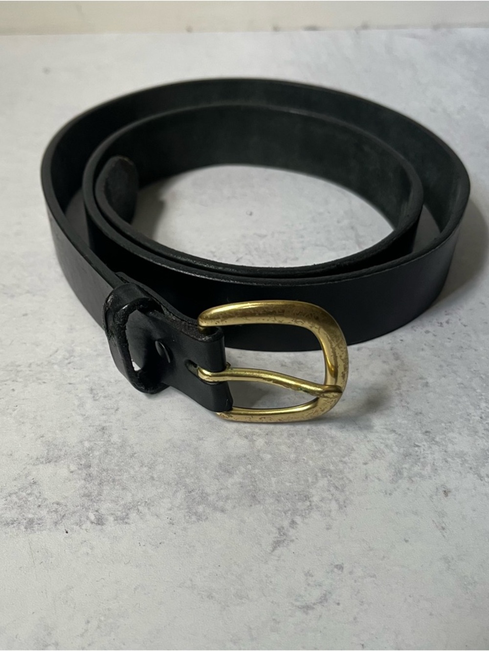 Leegin Classic Black Leather Belt 38 Gold Buckle Smooth Sleek